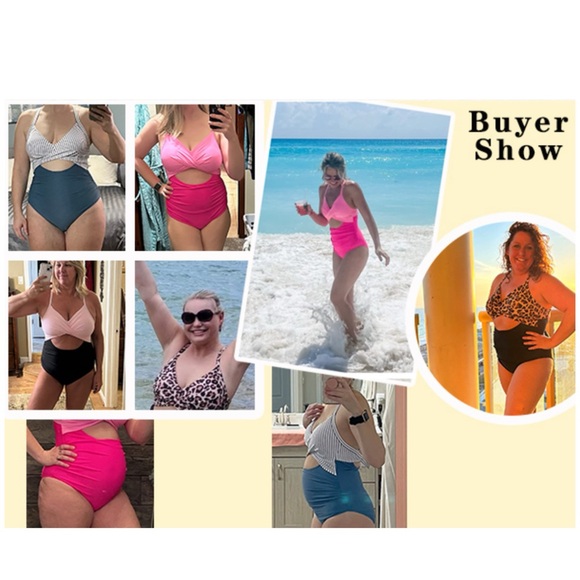 NWT Women's One Piece Swimsuits Tummy Control Cutout High Waisted Bathin… - Picture 6 of 17